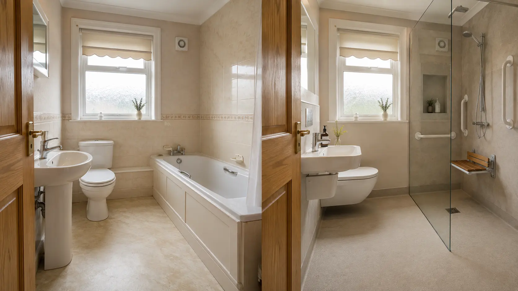 Before and after example of an accessible wet room conversion near Glasgow