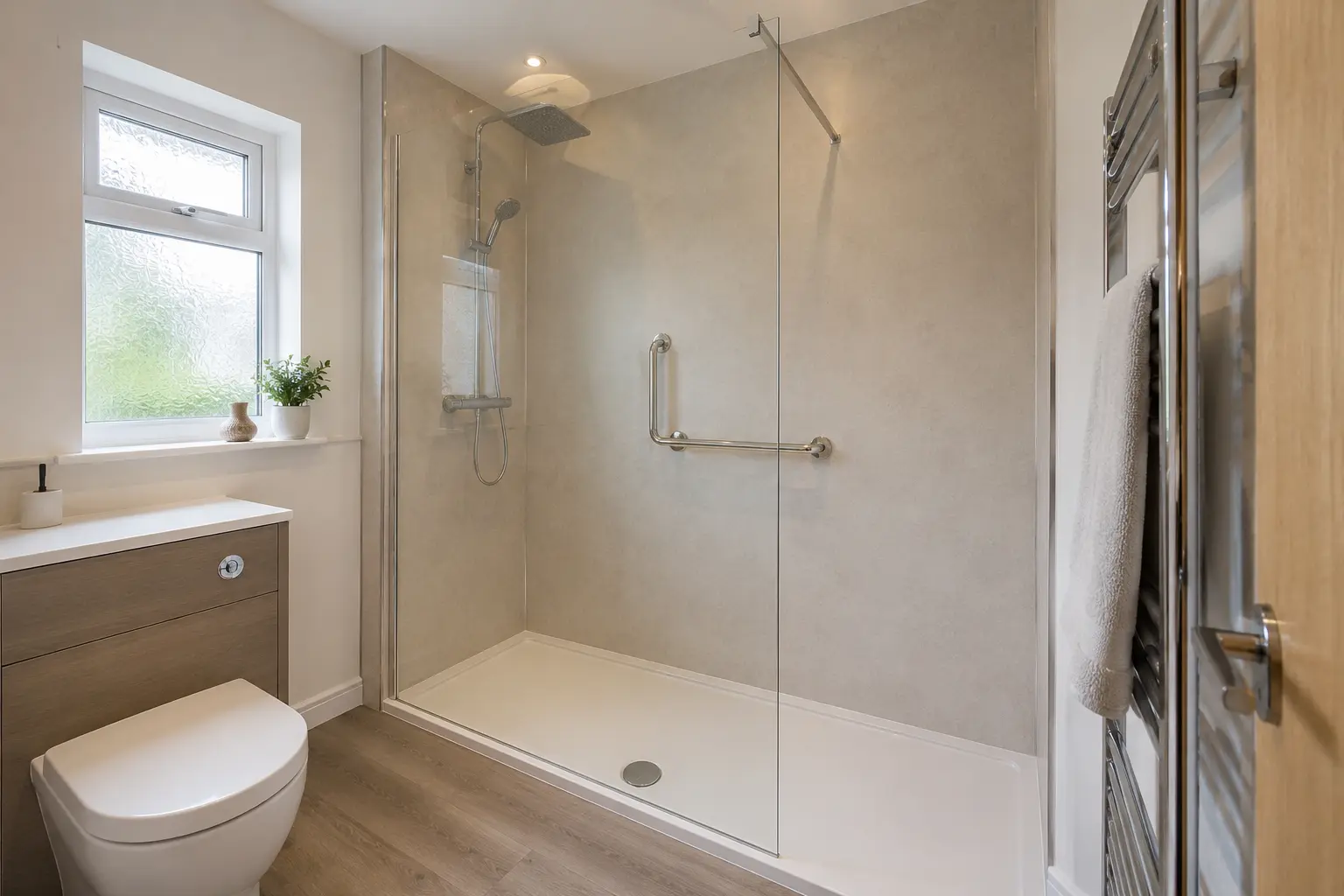 Bath replaced with an easy-to-enter shower in a Glasgow bathroom