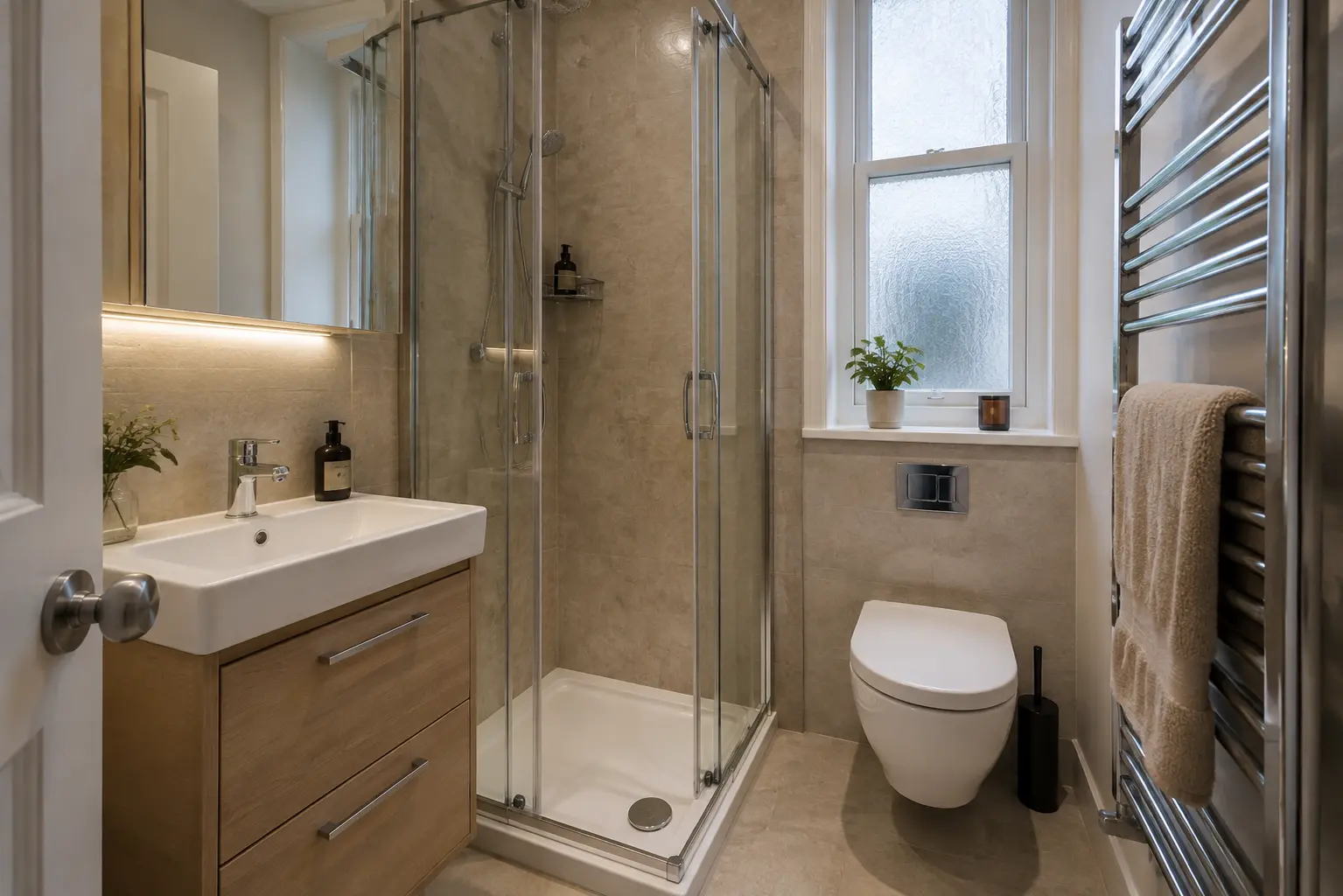 Compact fitted en-suite in a Glasgow West End flat