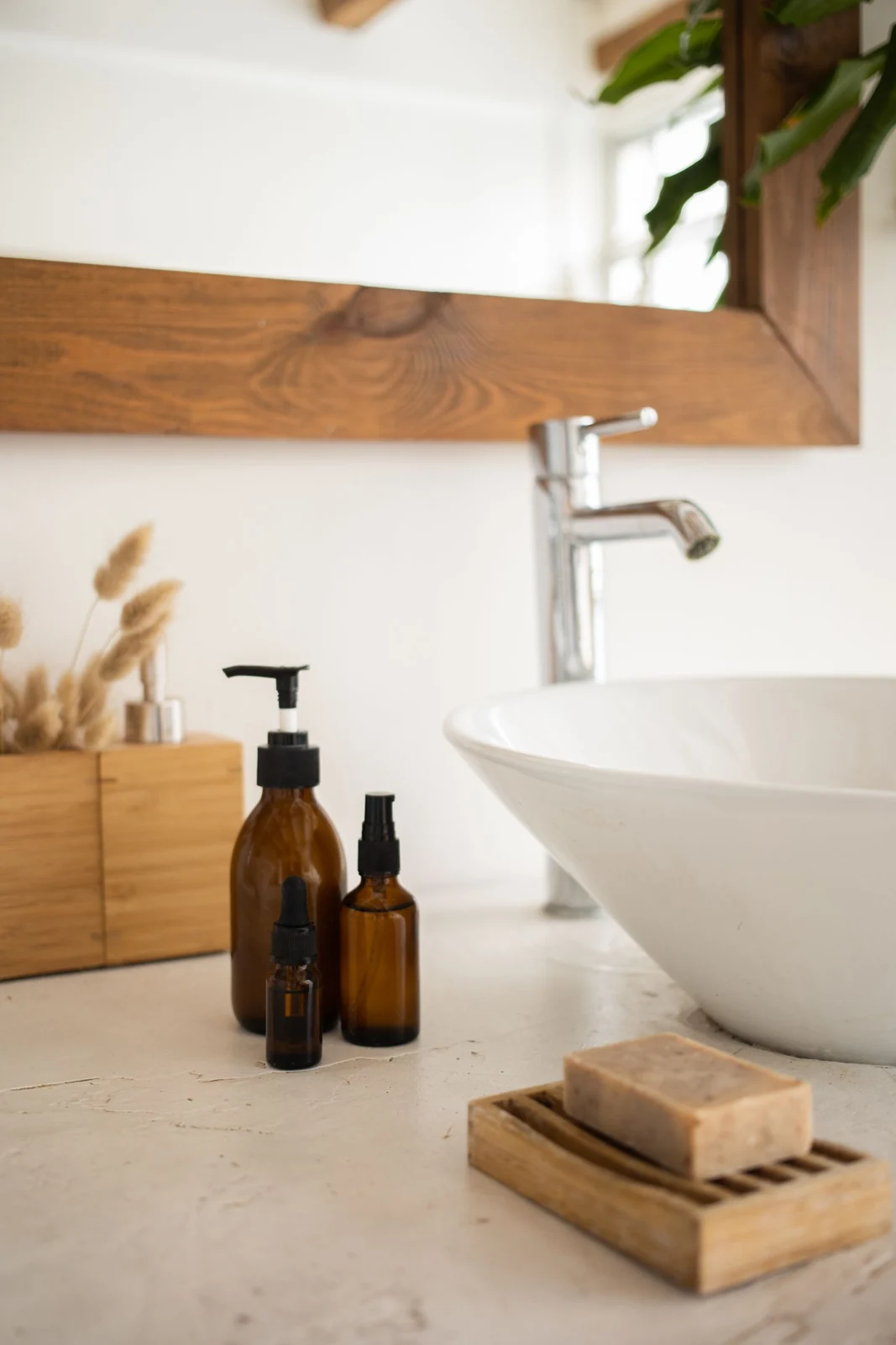 Bathroom basin and nearby shelf