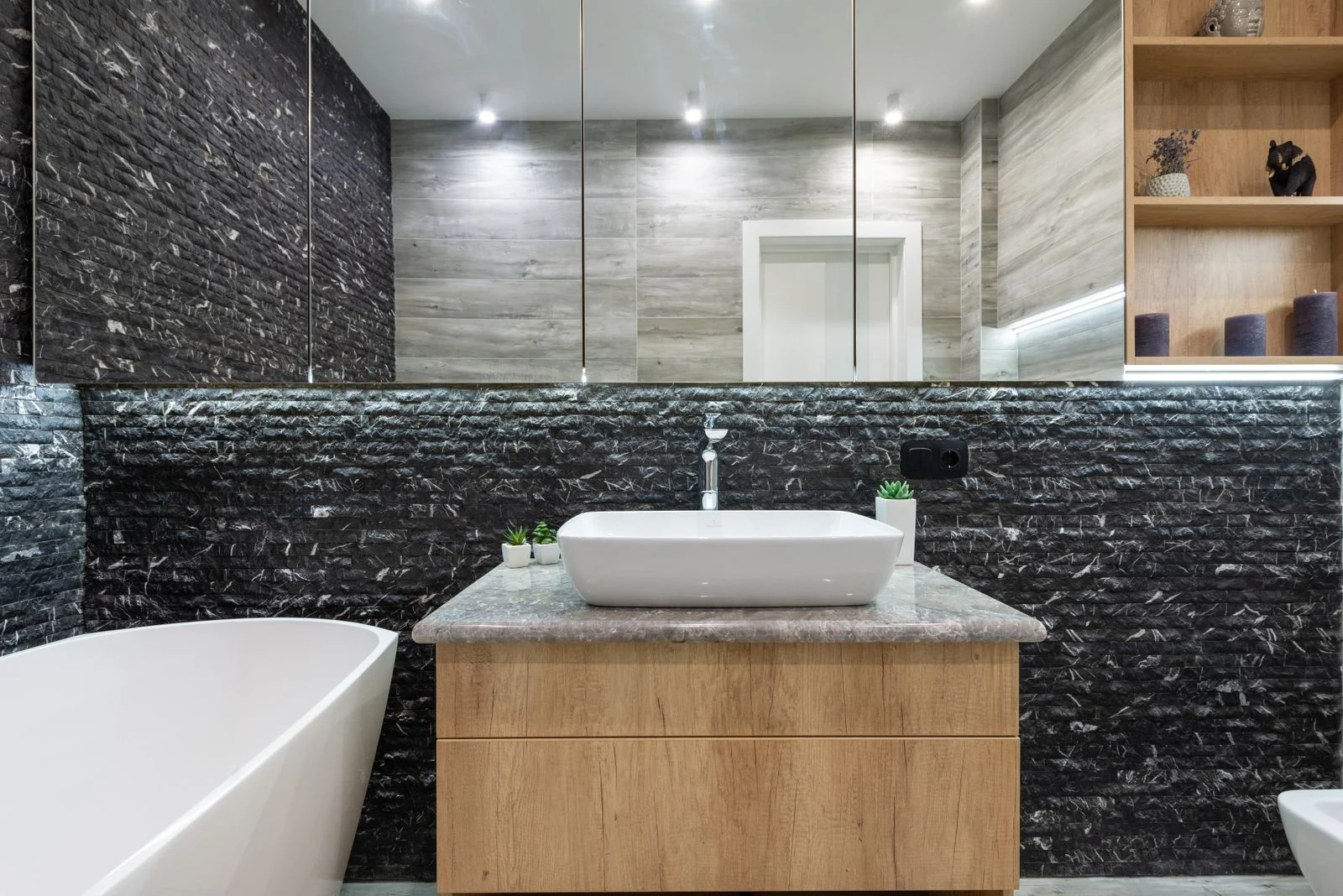 Bathroom basin on a wooden vanity